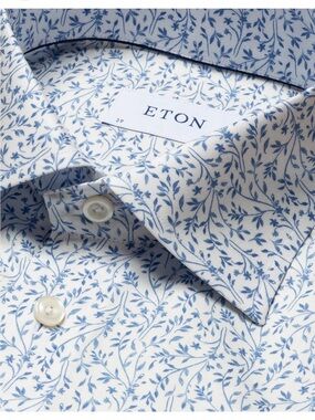 NWOT Eton White Floral Signature Twill Print Button Down Shirt Size 16 / 41